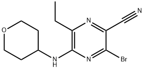 3-bromo-6-ethyl-5-((tetrahydro-2H-pyran-4-yl)amino)pyrazine-2-carbonitrile 구조식 이미지