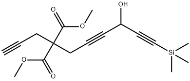 Propanedioic acid, 2-[4-hydroxy-6-(trimethylsilyl)-2,5-hexadiyn-1-yl]-2-(2-propyn-1-yl)-, 1,3-dimethyl ester Structure