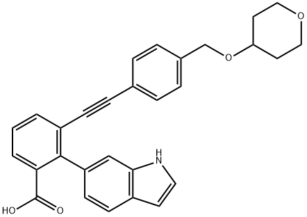 Benzoic acid, 2-(1H-indol-6-yl)-3-[2-[4-[[(tetrahydro-2H-pyran-4-yl)oxy]methyl]phenyl]ethynyl]- Structure