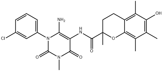 2H-1-Benzopyran-2-carboxamide,  N-[6-amino-1-(3-chlorophenyl)-1,2,3,4-tetrahydro-3-methyl-2,4-dioxo-5-pyrimidinyl]-3,4-dihydro-6-hydroxy-2,5,7,8- 구조식 이미지