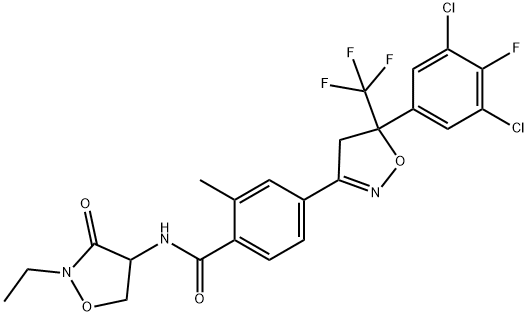 Benzamide, 4-[5-(3,5-dichloro-4-fluorophenyl)-4,5-dihydro-5-(trifluoromethyl)-3-isoxazolyl]-N-(2-ethyl-3-oxo-4-isoxazolidinyl)-2-methyl- 구조식 이미지