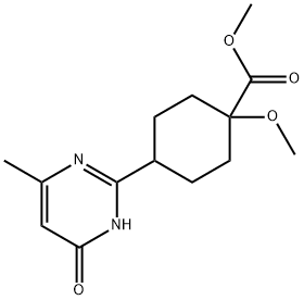 Cyclohexanecarboxylic acid, 4-(1,6-dihydro-4-methyl-6-oxo-2-pyrimidinyl)-1-methoxy-, methyl ester Structure