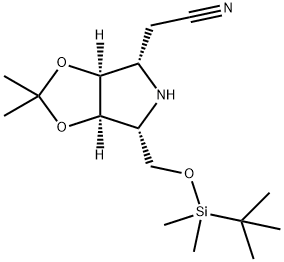 4H-1,3-Dioxolo4,5-cpyrrole-4-acetonitrile, 6-(1,1-dimethylethyl)dimethylsilyloxymethyltetrahydro-2,2-dimethyl-, (3aS,4S,6R,6aR)- Structure