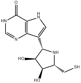 4H-Pyrrolo3,2-dpyrimidin-4-one, 7-(2S,3S,4R,5S)-3,4-dihydroxy-5-(mercaptomethyl)-2-pyrrolidinyl-1,5-dihydro- 구조식 이미지