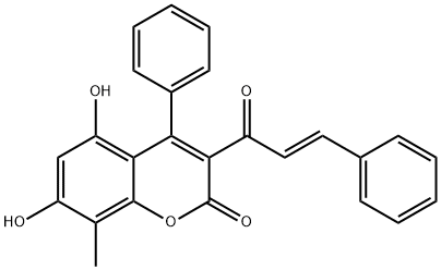 2H-1-Benzopyran-2-one, 5,7-dihydroxy-8-methyl-3-[(2E)-1-oxo-3-phenyl-2-propen-1-yl]-4-phenyl- Structure
