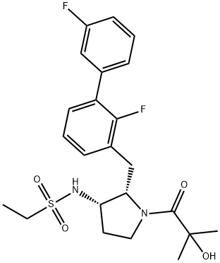 Ethanesulfonamide, N-[(2S,3S)-2-[(2,3'-difluoro[1,1'-biphenyl]-3-yl)methyl]-1-(2-hydroxy-2-methyl-1-oxopropyl)-3-pyrrolidinyl]- Structure