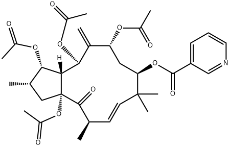 3,5,7,15-Tetraacetoxy-9-
nicotinoyloxy-6(17),11-jatrophadien-14-one Structure