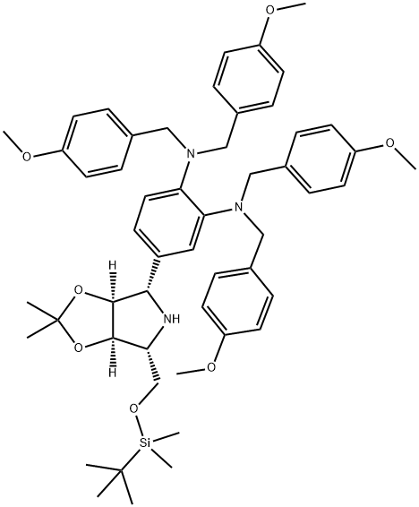 1,2-Benzenediamine, 4-(3aS,4S,6R,6aR)-6-(1,1-dimethylethyl)dimethylsilyloxymethyltetrahydro-2,2-dimethyl-4H-1,3-dioxolo4,5-cpyrrol-4-yl-N,N,N,N-tetrakis(4-methoxyphenyl)methyl- 구조식 이미지