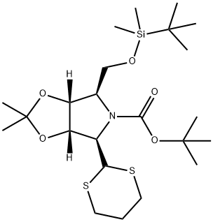 5H-1,3-Dioxolo4,5-cpyrrole-5-carboxylic acid, 4-(1,1-dimethylethyl)dimethylsilyloxymethyl-6-(1,3-dithian-2-yl)tetrahydro-2,2-dimethyl-, 1,1-dimethylethyl ester, (3aR,4R,6R,6aS)- 구조식 이미지