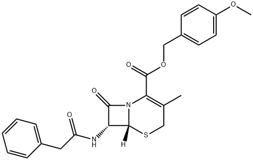 5-Thia-1-azabicyclo[4.2.0]oct-2-ene-2-carboxylic acid, 3-methyl-8-oxo-7-[(2-phenylacetyl)amino]-, (4-methoxyphenyl)methyl ester, (6R,7R)- Structure