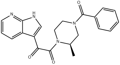 1,2-Ethanedione, 1-[(2R)-4-benzoyl-2-methyl-1-piperazinyl]-2-(1H-pyrrolo[2,3-b]pyridin-3-yl)- 구조식 이미지