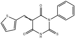 (5E)-1-phenyl-2-sulfanylidene-5-(thiophen-2-ylmethylidene)-1,3-diazinane-4,6-dione 구조식 이미지