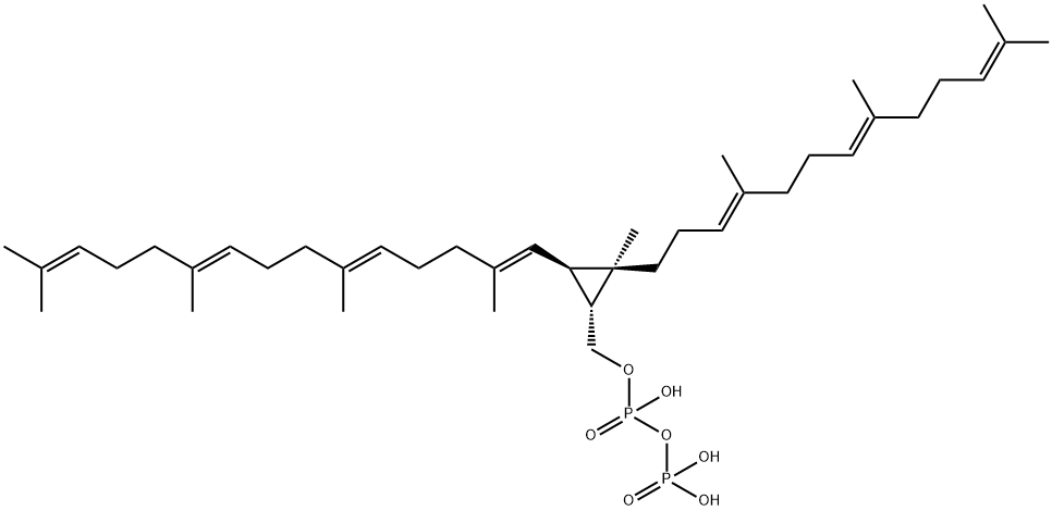 Diphosphoric acid α-[[(1R)-2β-methyl-3α-[(1E,5E,9E)-2,6,10,14-tetramethyl-1,5,9,13-pentadecatetrenyl]-2α-[(3E,7E)-4,8,12-trimethyl-3,7,11-tridecatrienyl]cyclopropan-1β-yl]methyl] ester Structure