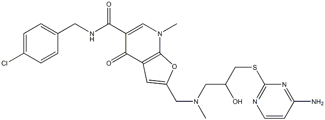 Furo[2,3-b]pyridine-5-carboxamide,  2-[[[3-[(4-amino-2-pyrimidinyl)thio]-2-hydroxypropyl]methylamino]methyl]-N-[(4-chlorophenyl)methyl]-4,7-dihydro-7- 구조식 이미지