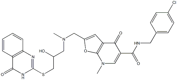Furo[2,3-b]pyridine-5-carboxamide,  N-[(4-chlorophenyl)methyl]-2-[[[3-[(1,4-dihydro-4-oxo-2-quinazolinyl)thio]-2-hydroxypropyl]methylamino]methyl]-4,7- Structure