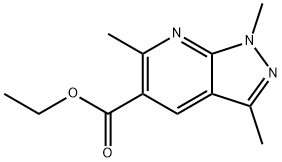 1H-Pyrazolo[3,4-b]pyridine-5-carboxylic acid, 1,3,6-trimethyl-, ethyl ester 구조식 이미지