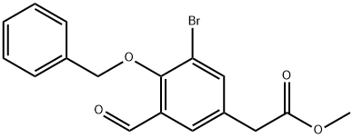Benzeneacetic acid, 3-bromo-5-formyl-4-(phenylmethoxy)-, methyl ester Structure