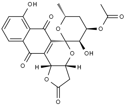 (5R,3aR,11bR)-4'α-Acetyloxy-3',3a,4',5',6',11b-hexahydro-3'α,7-dihydroxy-6'β-methylspiro[5H-furo[3,2-b]naphtho[2,3-d]pyran-5,2'-[2H]pyran]-2,6,11(3H)-trione Structure