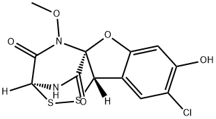 9-Chloro-8-hydroxy-11-methoxy-11H-3,11a-(iminomethano)(1,2,4)dithiazino(4,3-b)(1,2) benzoxazine- 4,12(3H)-dione Structure