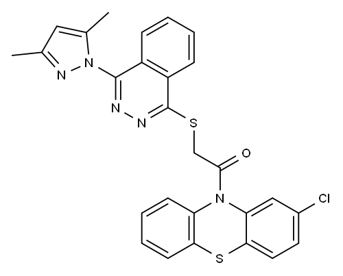10H-Phenothiazine,2-chloro-10-[[[4-(3,5-dimethyl-1H-pyrazol-1-yl)-1-phthalazinyl]thio]acetyl]-(9CI) Structure