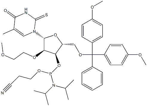 Uridine, 5'-O-[bis(4-methoxyphenyl)phenylmethyl]-2'-O-(2-methoxyethyl)-5-methyl-2-thio-, 3'-[2-cyanoethyl bis(1-methylethyl)phosphoramidite] (9CI) Structure