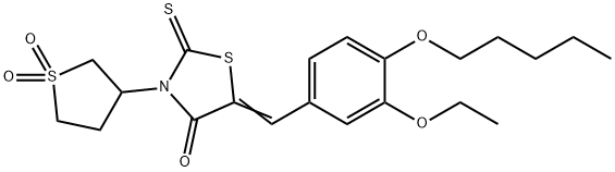 (5E)-3-(1,1-dioxothiolan-3-yl)-5-[(3-ethoxy-4-pentoxyphenyl)methylidene]-2-sulfanylidene-1,3-thiazolidin-4-one 구조식 이미지