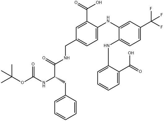 Benzoic  acid,  2-[[2-[(2-carboxyphenyl)amino]-5-(trifluoromethyl)phenyl]amino]-5-[[[(2S)-2-[[(1,1-dimethylethoxy)carbonyl]amino]-1-oxo-3- Structure