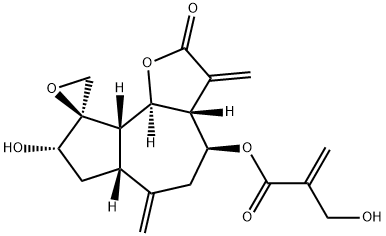 2-(Hydroxymethyl)propenoic acid (3aR,9R)-3,3aβ,4,5,6,6aβ,7,8,9aβ,9bα-decahydro-8α-hydroxy-3,6-bis(methylene)-2-oxospiro[azuleno[4,5-b]furan-9(2H),2'-oxirane]-4β-yl ester 구조식 이미지