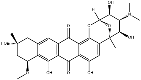 (2R)-4α-(Dimethylamino)-3,4,5,6,11,12,13,14-octahydro-3β,5β,8,10,13α-pentahydroxy-11β-methoxy-6,13-dimethyl-2α,6α-epoxy-2H-naphthaceno[1,2-b]oxocin-9,16-dione 구조식 이미지