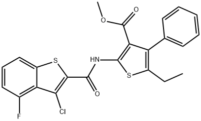 methyl 2-(3-chloro-4-fluorobenzo[b]thiophene-2-carboxamido)-5-ethyl-4-phenylthiophene-3-carboxylate 구조식 이미지