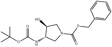 (3S,4S)-3-tert-Butoxycarbonylamino-4-hydroxy-pyrrolidine-1-carboxylic acid benzyl ester Structure