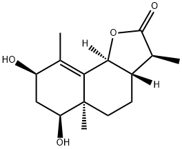 (3S)-3aα,4,5,5a,6,7,8,9bα-Octahydro-6α,8α-dihydroxy-3β,5aα,9-trimethylnaphtho[1,2-b]furan-2(3H)-one Structure