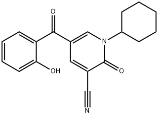 3-Pyridinecarbonitrile, 1-cyclohexyl-1,2-dihydro-5-(2-hydroxybenzoyl)-2-oxo- 구조식 이미지
