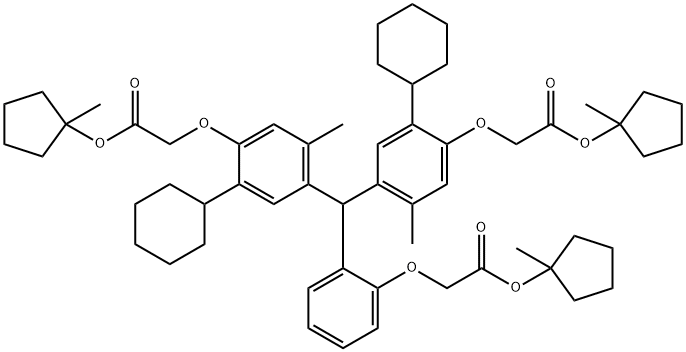 Acetic acid, 2,2'-[[[2-[2-[(1-methylcyclopentyl)oxy]-2-oxoethoxy]phenyl]methylene]bis[(2-cyclohexyl-5-methyl-4,1-phenylene)oxy]]bis-, 1,1'-bis(1-methylcyclopentyl) ester Structure