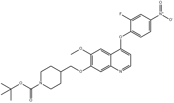 1-Piperidinecarboxylic acid, 4-[[[4-(2-fluoro-4-nitrophenoxy)-6-methoxy-7-quinolinyl]oxy]methyl]-, 1,1-dimethylethyl ester 구조식 이미지