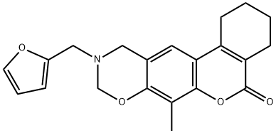 10-(furan-2-ylmethyl)-7-methyl-1,2,3,4,9,11-hexahydroisochromeno[4,3-g][1,3]benzoxazin-5-one 구조식 이미지