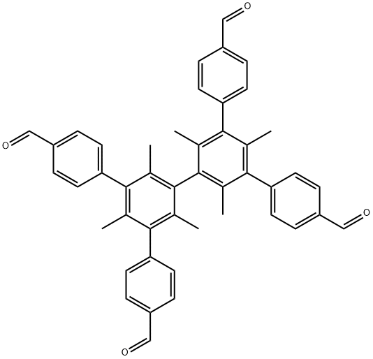 [1,1':3',1'':3'',1'''-Quaterphenyl]-4,4'''-dicarboxaldehyde, 5',5''-bis(4-formylphenyl)-2',2'',4',4'',6',6''-hexamethyl- (9CI) Structure