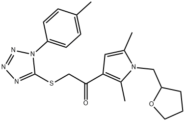 Ethanone, 1-[2,5-dimethyl-1-[(tetrahydro-2-furanyl)methyl]-1H-pyrrol-3-yl]-2-[[1-(4-methylphenyl)-1H-tetrazol-5-yl]thio]- Structure