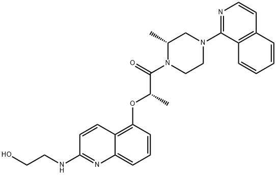 1-Propanone, 2-[[2-[(2-hydroxyethyl)amino]-5-quinolinyl]oxy]-1-[(2R)-4-(1-isoquinolinyl)-2-methyl-1-piperazinyl]-, (2S)- 구조식 이미지