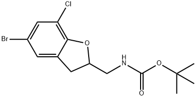 C-(5-브로모-7-클로로-2,3-디하이드로-벤조푸란-2-일)-N-BOC-메틸아민 구조식 이미지