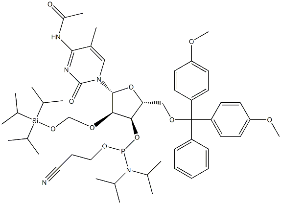 Cytidine, N-acetyl-5'-O-[bis(4-methoxyphenyl)phenylmethyl]-3'-O-[[bis(1-methylethyl)amino](2-cyanoethoxy)phosphino]-5-methyl-2'-O-[[[tris(1-methylethyl)silyl]oxy]methyl]- (9CI) 구조식 이미지