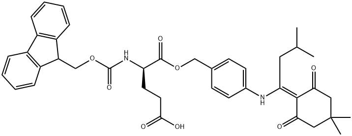 (4R)-5-[(4-{[1-(4,4-dimethyl-2,6-dioxocyclohexylidene)-3-methylbutyl]amino}phenyl)methoxy]-4-({[(9H-fluoren-9-yl)methoxy]carbonyl}amino)-5-oxopentanoic acid Structure