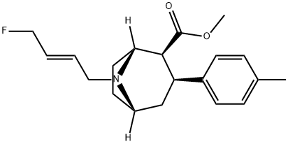 8-Azabicyclo[3.2.1]octane-2-carboxylic acid, 8-[(2E)-4-fluoro-2-buten-1-yl]-3-(4-methylphenyl)-, methyl ester, (1R,2S,3S,5S)- 구조식 이미지
