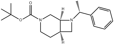 3,8-Diazabicyclo[4.2.0]octane-3-carboxylic acid, 8-[(1R)-1-phenylethyl]-, 1,1-dimethylethyl ester, (1S,6R)- Structure