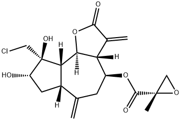 (S)-2-Methyl-2-oxiranecarboxylic acid (3aR,3aβ,9S,6aβ,9aβ,9bα)-9-(chloromethyl)dodecahydro-8α,9β-dihydroxy-3,6-bismethylene-2-oxoazuleno[4,5-b]furan-4β-yl ester Structure