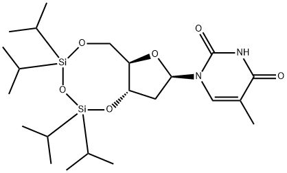 1-[2-deoxy-3,5-O-(1,1,3,3-tetraisopropyldisiloxane-1,3-diyl)-β-D-ribofuranosyl]thymine 구조식 이미지