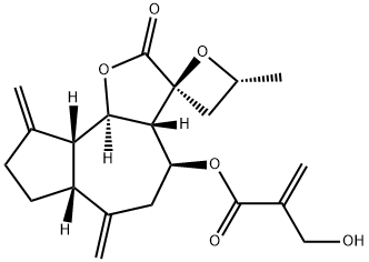 2-(Hydroxymethyl)propenoic acid (3S,4'R)-3aβ,4,5,6,6aβ,7,8,9,9aβ,9bα-decahydro-4'-methyl-6,9-bismethylene-2-oxospiro[azuleno[4,5-b]furan-3(2H),2'-oxetan]-4β-yl ester Structure