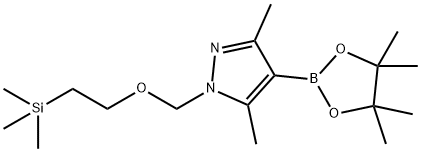 1H-Pyrazole, 3,5-dimethyl-4-(4,4,5,5-tetramethyl-1,3,2-dioxaborolan-2-yl)-1-[[2-(trimethylsilyl)ethoxy]methyl]- 구조식 이미지