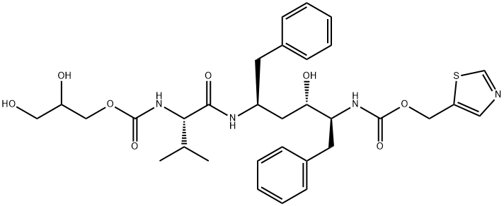 2,3-Dihydroxypropyl (3S,6S,8S,9S)-8-hydroxy-3-(1-methylethyl)-4,11-dioxo-6,9-bis(phenylmethyl)-13-(5-thiazolyl)-12-oxa-2,5,10-triazatridecanoate Structure