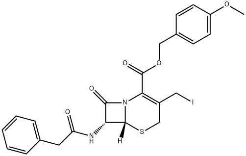 5-Thia-1-azabicyclo[4.2.0]oct-2-ene-2-carboxylic acid, 3-(iodomethyl)-8-oxo-7-[(2-phenylacetyl)amino]-, (4-methoxyphenyl)methyl ester, (6R,7R)- Structure